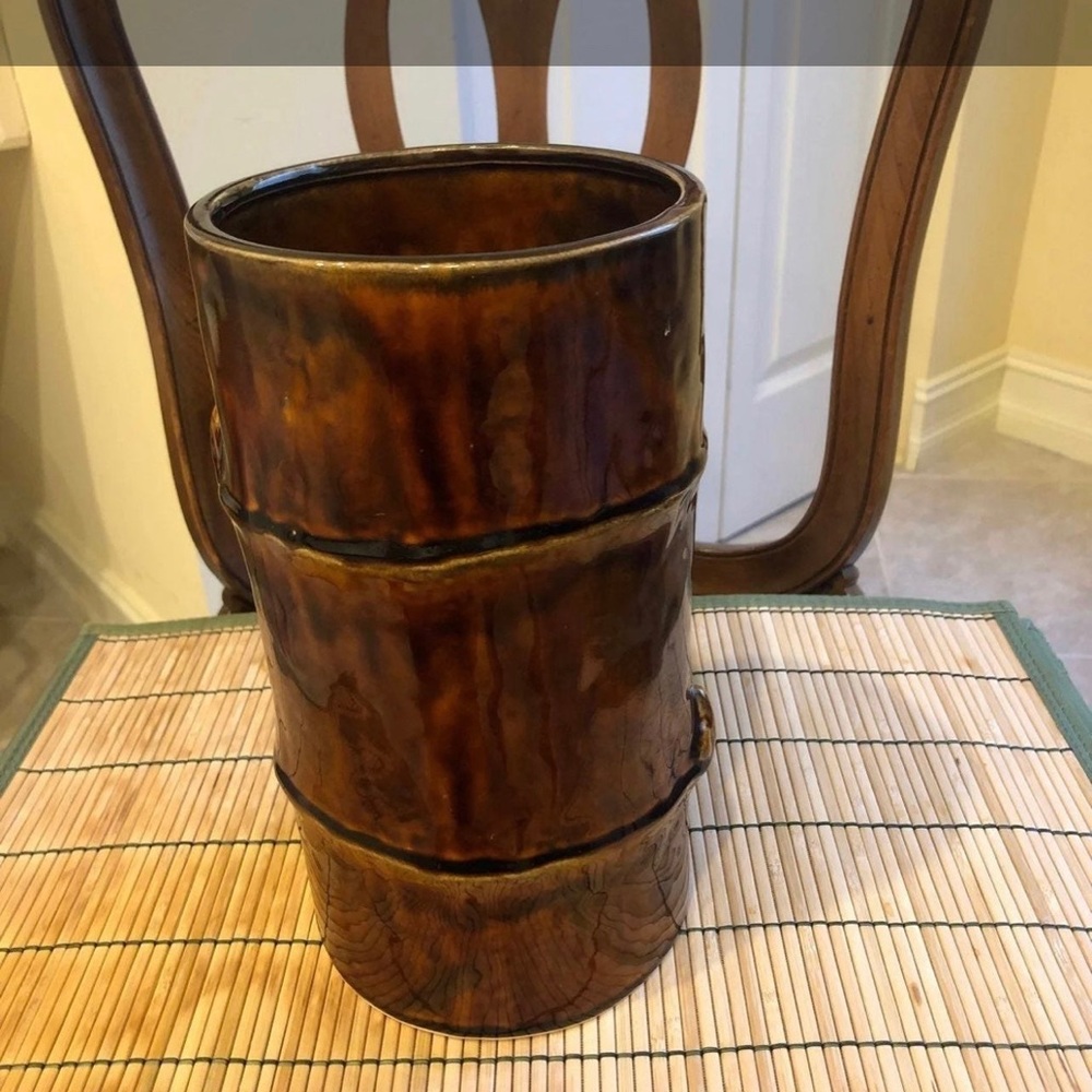 Vintage Brown 9" "Bamboo" Ceramic Vase